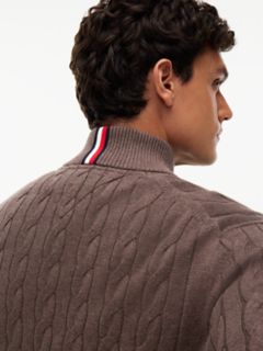 Cable Knit Quarter-Zip Sweater — Brown Heather 3