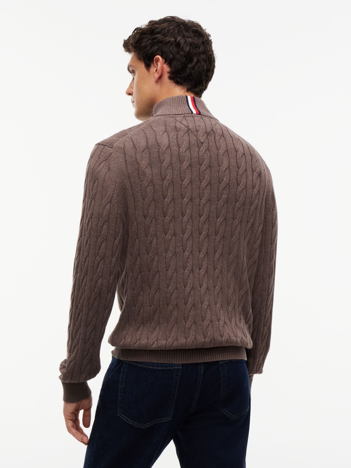 Cable Knit Quarter-Zip Sweater — Brown Heather
