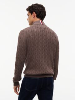 Cable Knit Quarter-Zip Sweater — Brown Heather 4