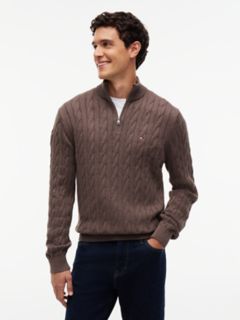 Cable Knit Quarter-Zip Sweater — Brown Heather 1