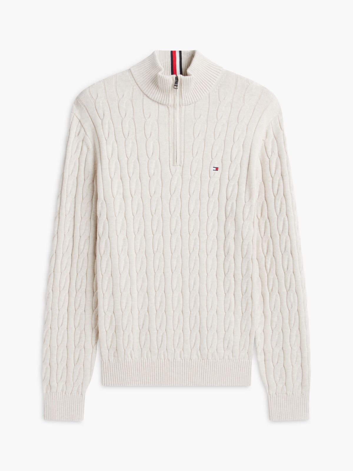 Cable Knit Quarter-Zip Sweater — Classic Beige