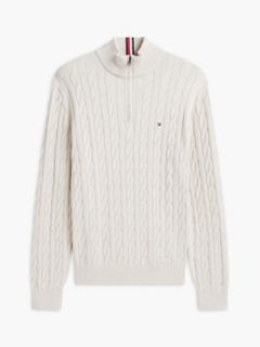 Cable Knit Quarter-Zip Sweater — Classic Beige 5