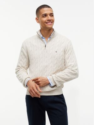Cable Knit Quarter-Zip Sweater, Classic Beige