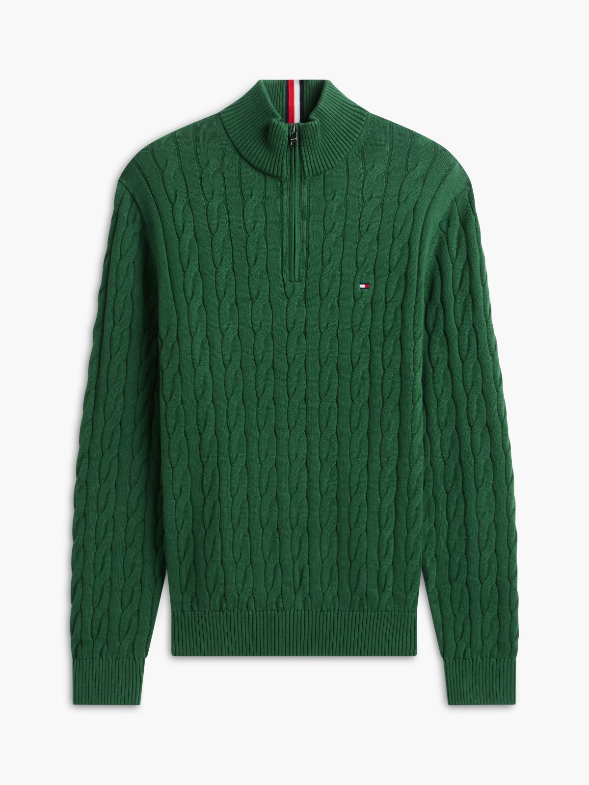 Cable Knit Quarter-Zip Sweater — Deep Evergreen