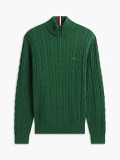 Cable Knit Quarter-Zip Sweater — Deep Evergreen 5