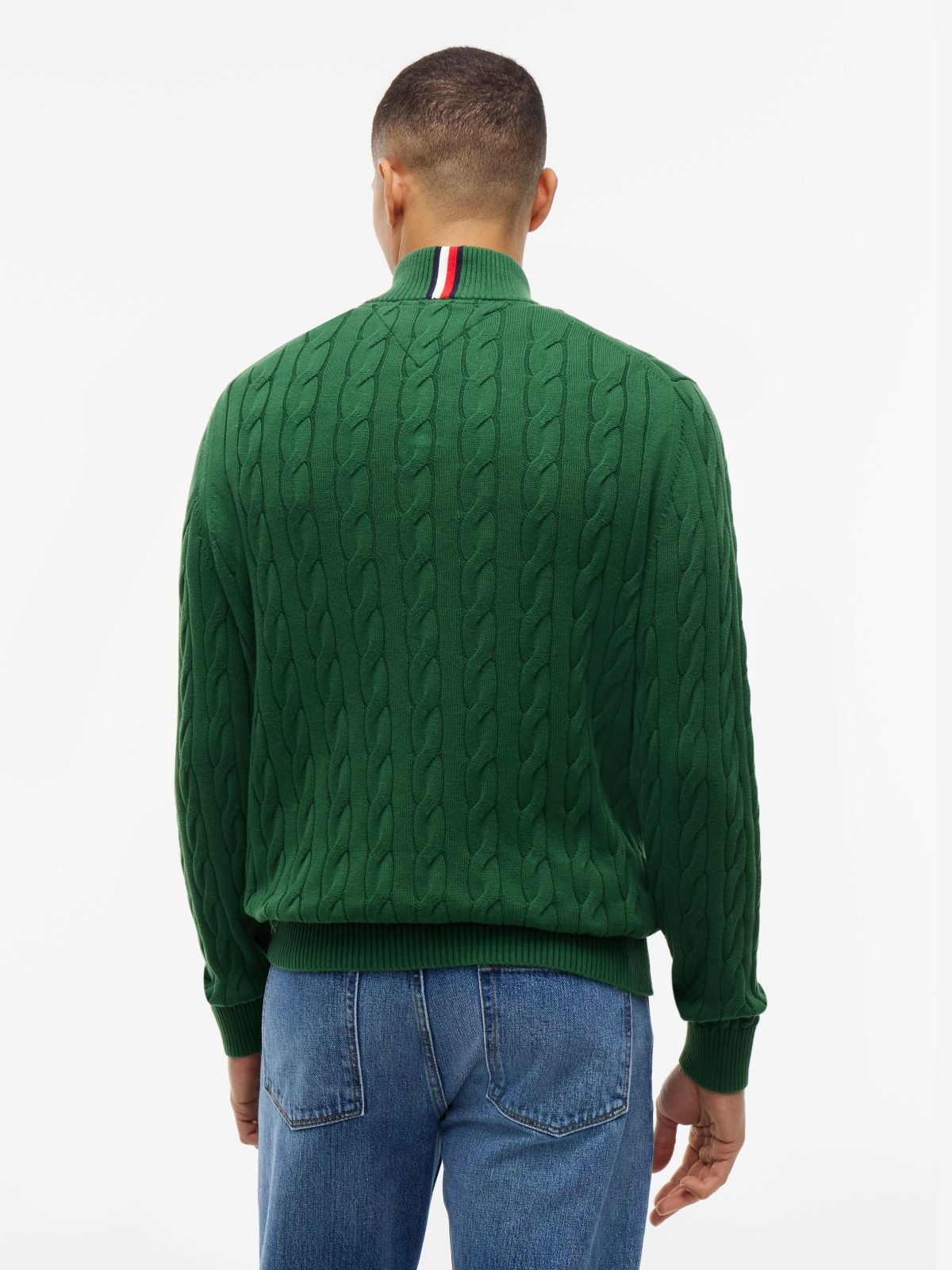 Cable Knit Quarter-Zip Sweater — Deep Evergreen