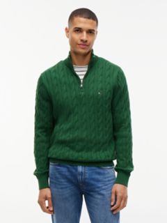 Cable Knit Quarter-Zip Sweater — Deep Evergreen 1