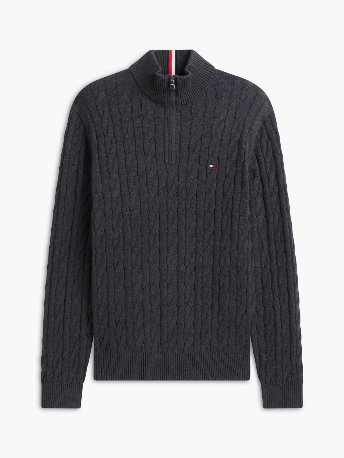 Cable Knit Quarter-Zip Sweater — Charcoal