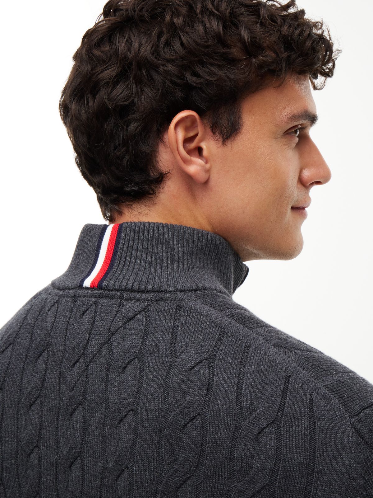 Cable Knit Quarter-Zip Sweater — Charcoal