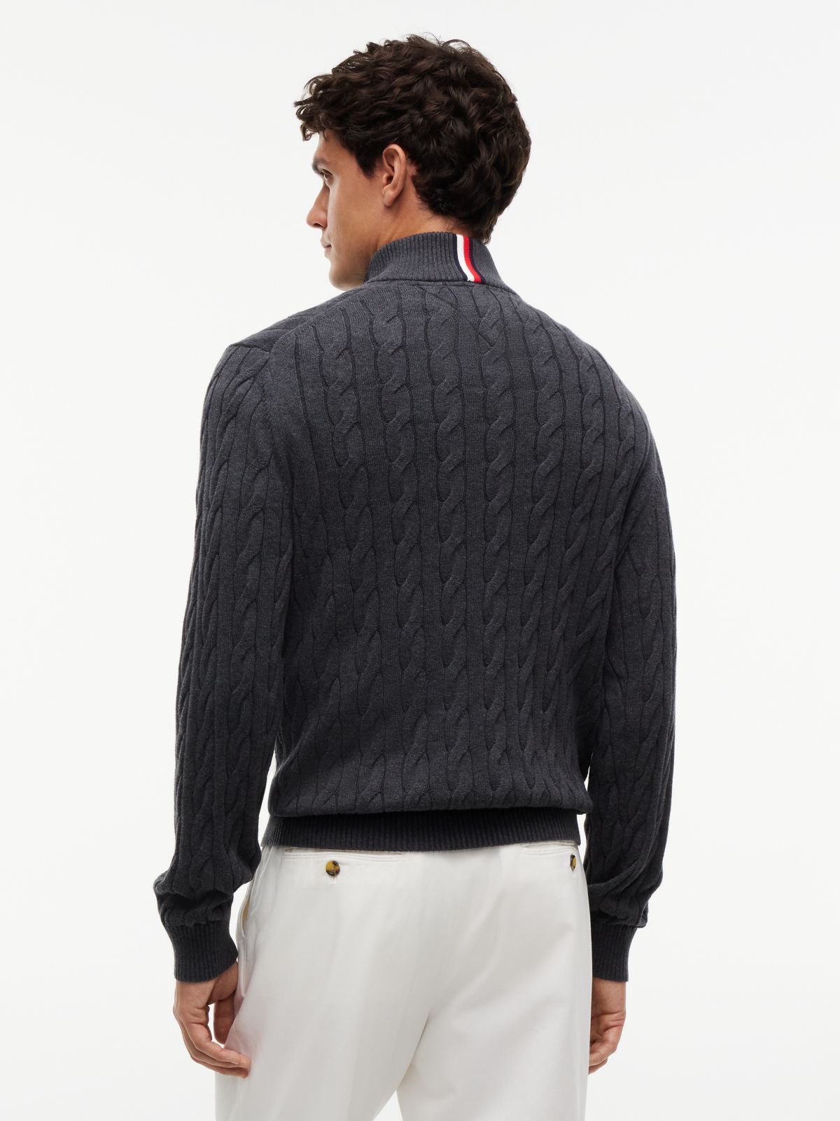 Cable Knit Quarter-Zip Sweater — Charcoal