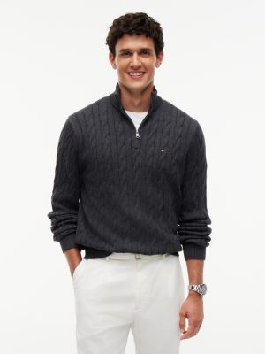 Cable Knit Quarter-Zip Sweater, Charcoal