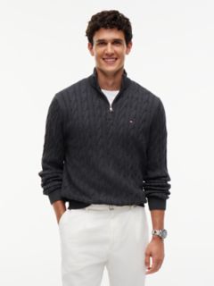 Cable Knit Quarter-Zip Sweater — Charcoal 1
