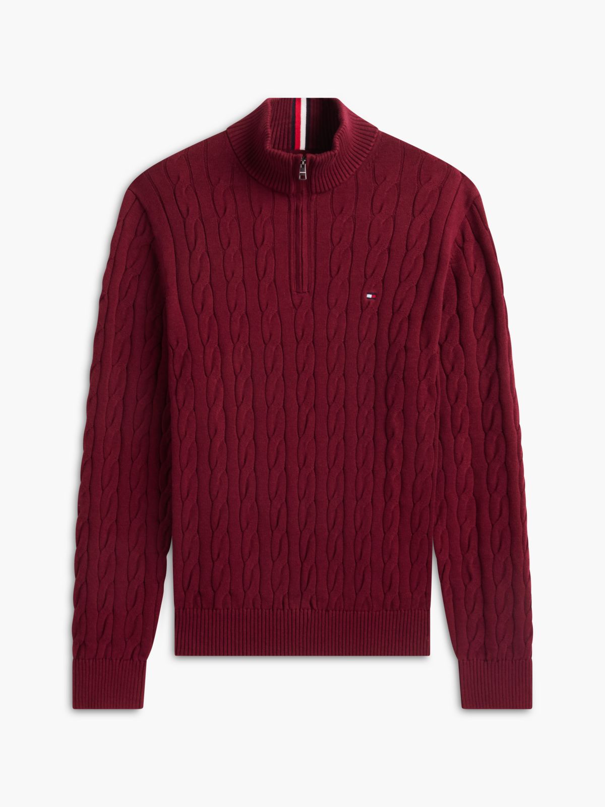 Cable Knit Quarter-Zip Sweater — Burgundy