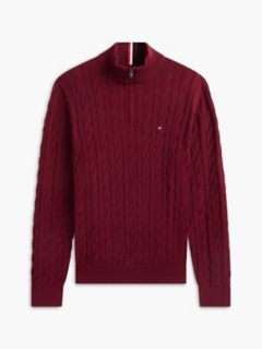 Cable Knit Quarter-Zip Sweater — Burgundy 5