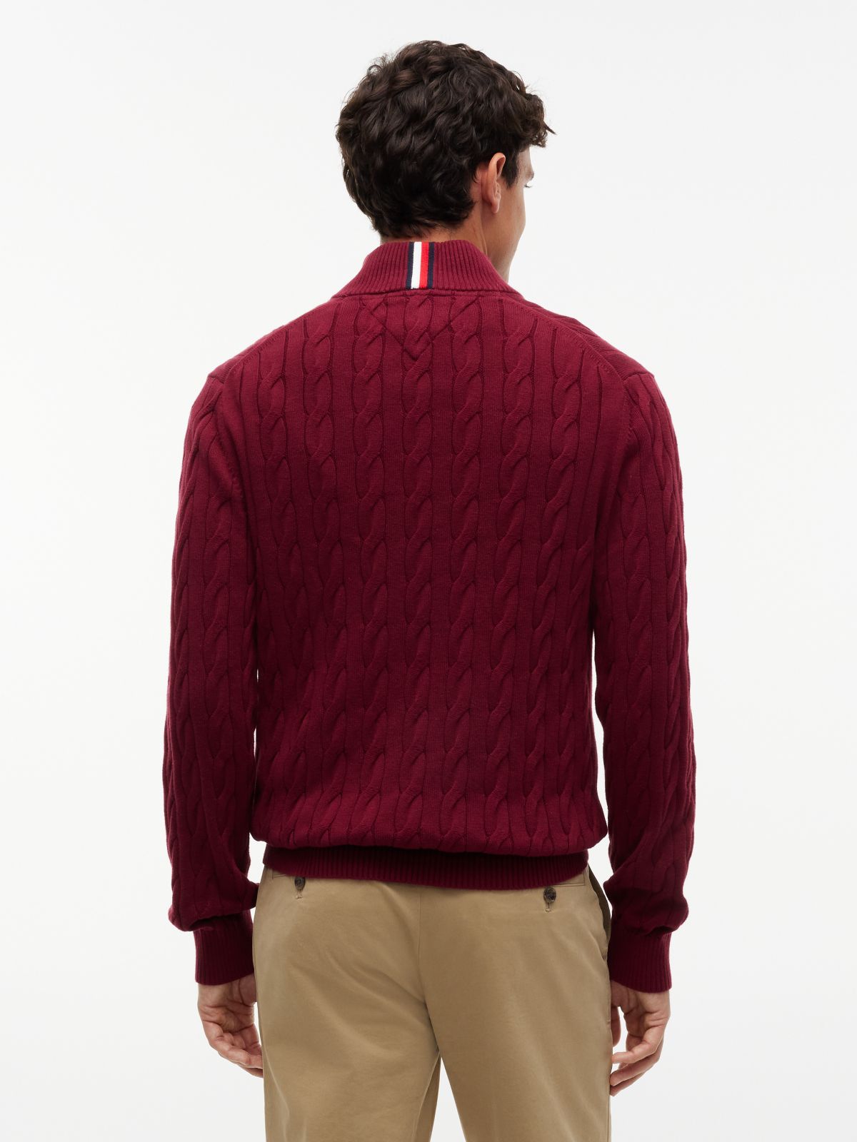 Cable Knit Quarter-Zip Sweater — Burgundy