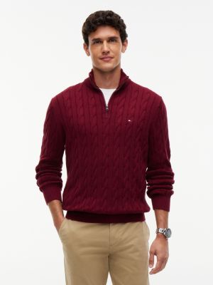 Cable Knit Quarter-Zip Sweater, Burgundy
