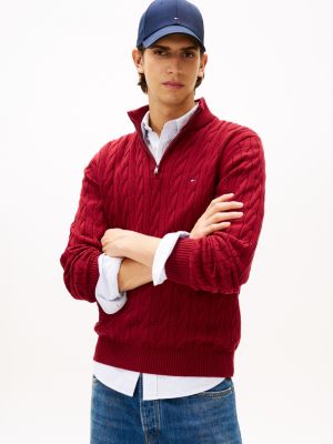 Cable Knit Mockneck Sweater, Rouge