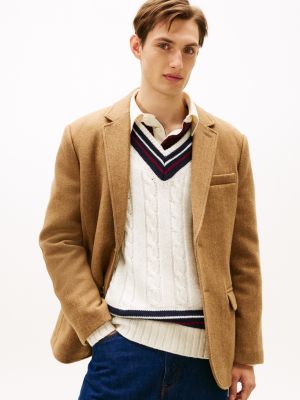 Wool-Blend Herringbone Blazer, Highland Khaki