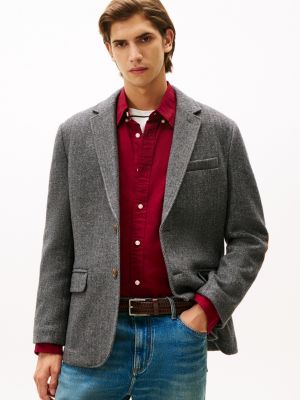 Wool-Blend Herringbone Blazer, Dark Ash