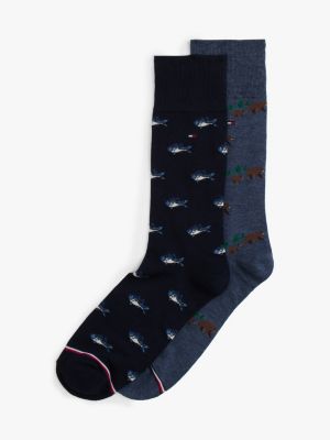 Trout and Bear Trouser Sock 2-Pack, Navy / Multi