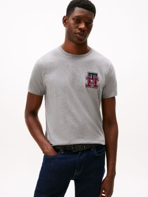 Textured Monogram Logo T-Shirt, Grey Heather