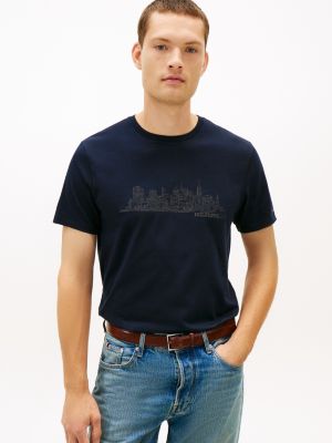 Embroidered NYC Skyline Graphic T-Shirt, Navy