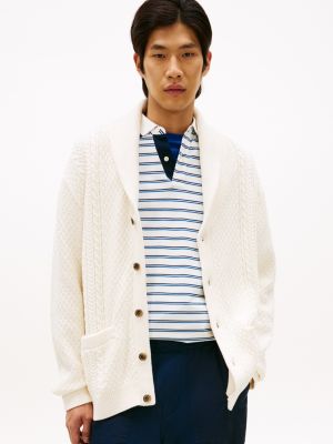 Shawl Collar Cable Knit Cardigan, Ivory