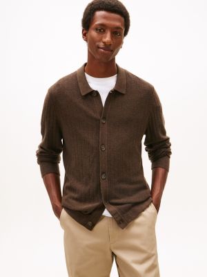 Wool-Blend Collared Cardigan, Brown