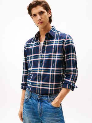 Regular Fit Plaid Stretch Oxford Shirt, Carbon Navy