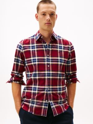 Regular Fit Plaid Stretch Oxford Shirt, Rouge