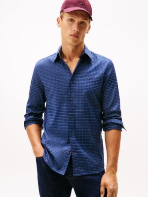 Regular Fit Check Herringbone Shirt, Fossil Blue