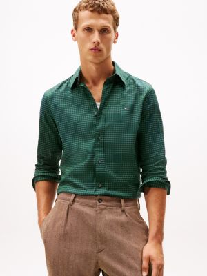 Regular Fit Check Herringbone Shirt, Deep Evergreen