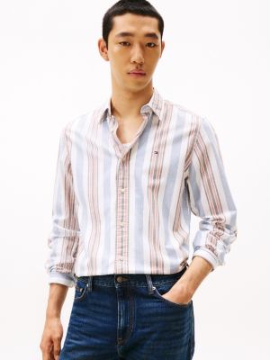 Regular Fit Striped Stretch Oxford Shirt, Dark Coffee