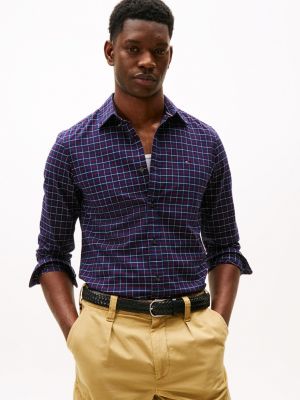Slim Fit Check Stretch Oxford Shirt, Carbon Navy