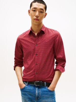Slim Fit Check Stretch Oxford Shirt, Rouge