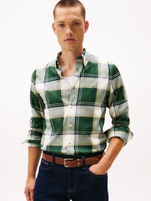 Slim Fit Check Stretch Herringbone Shirt, Deep Evergreen