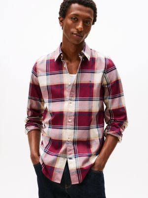 Slim Fit Check Stretch Herringbone Shirt, Deep Rouge