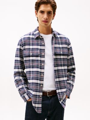 Regular Fit Brushed Plaid Shirt, Carbon Navy