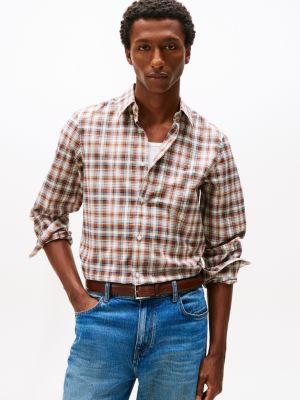 Slim Fit Plaid Print All-Day Shirt, Spice Brown