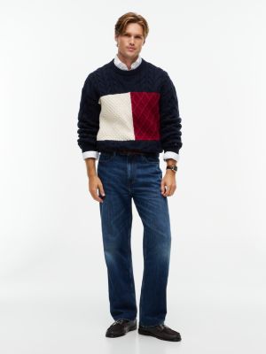Мужской свитер Tommy Hilfiger Wool-Blend Cable Knit Flag, цвет: Тёмно-синий — фото 2