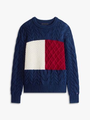 Мужской свитер Tommy Hilfiger Wool-Blend Cable Knit Flag, цвет: Тёмно-синий — фото 5