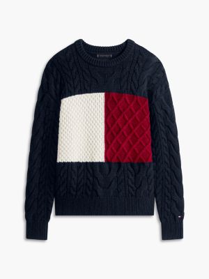 Мужской свитер Tommy Hilfiger Wool-Blend Cable Knit Flag, цвет: Тёмно-синий — фото 6