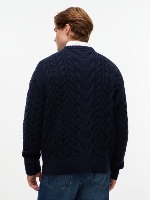 Мужской свитер Tommy Hilfiger Wool-Blend Cable Knit Flag, цвет: Тёмно-синий — фото 4