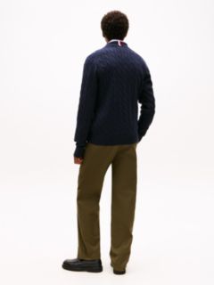 Cable Knit Zip Polo Cardigan — Navy Blue 4