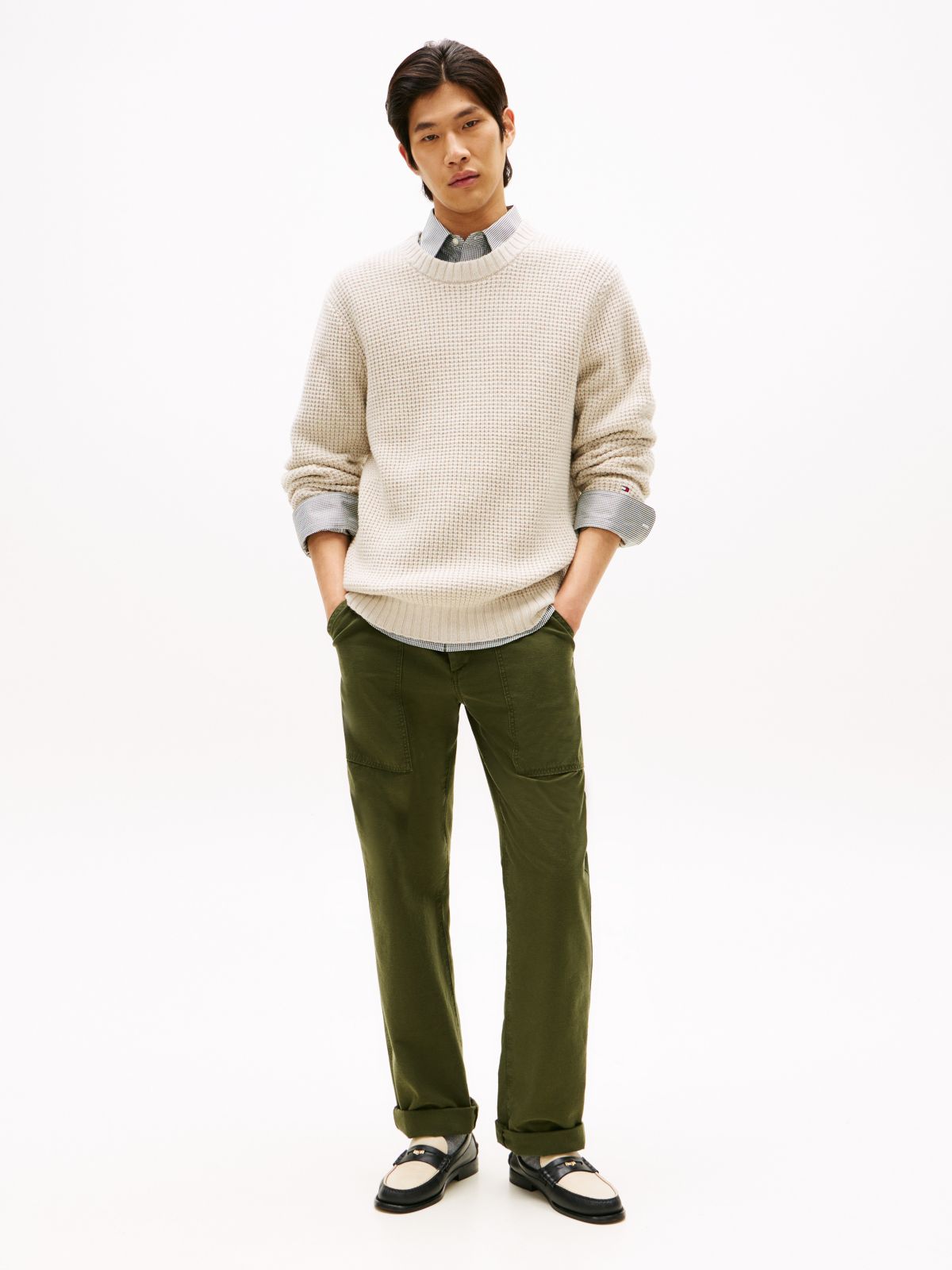 Wool-Blend Waffle-Knit Sweater — Bleached Stone