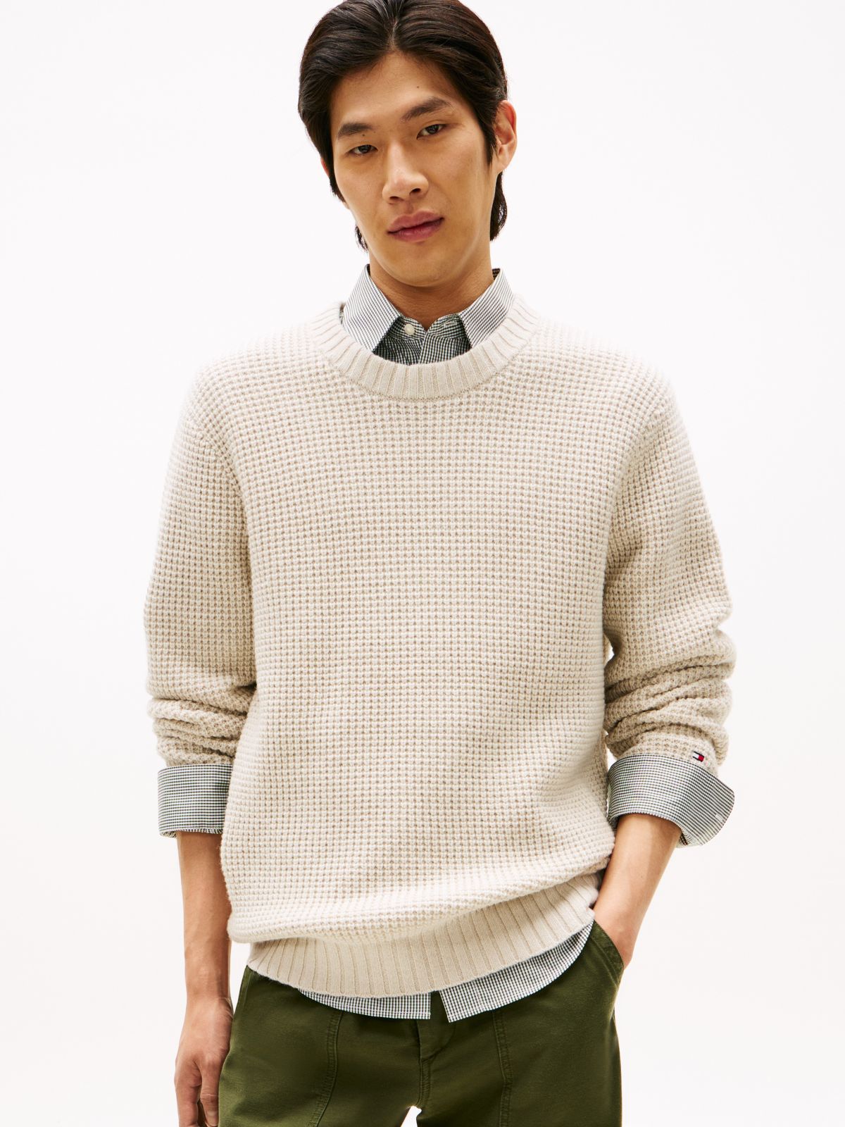 Wool-Blend Waffle-Knit Sweater — Bleached Stone
