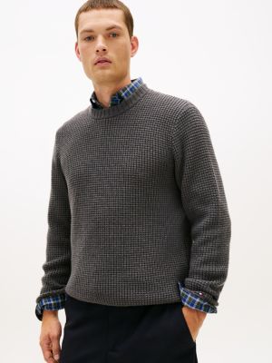 Wool-Blend Waffle-Knit Sweater, Dark Ash