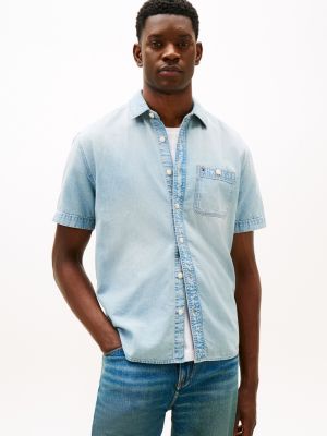 Regular Fit Light Wash Chambray Shirt, Medium Wash