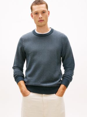 Wool-Blend Jacquard Sweater, Military Denim