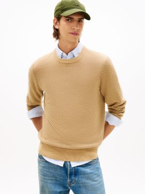 Wool-Blend Jacquard Sweater, Classic Khaki